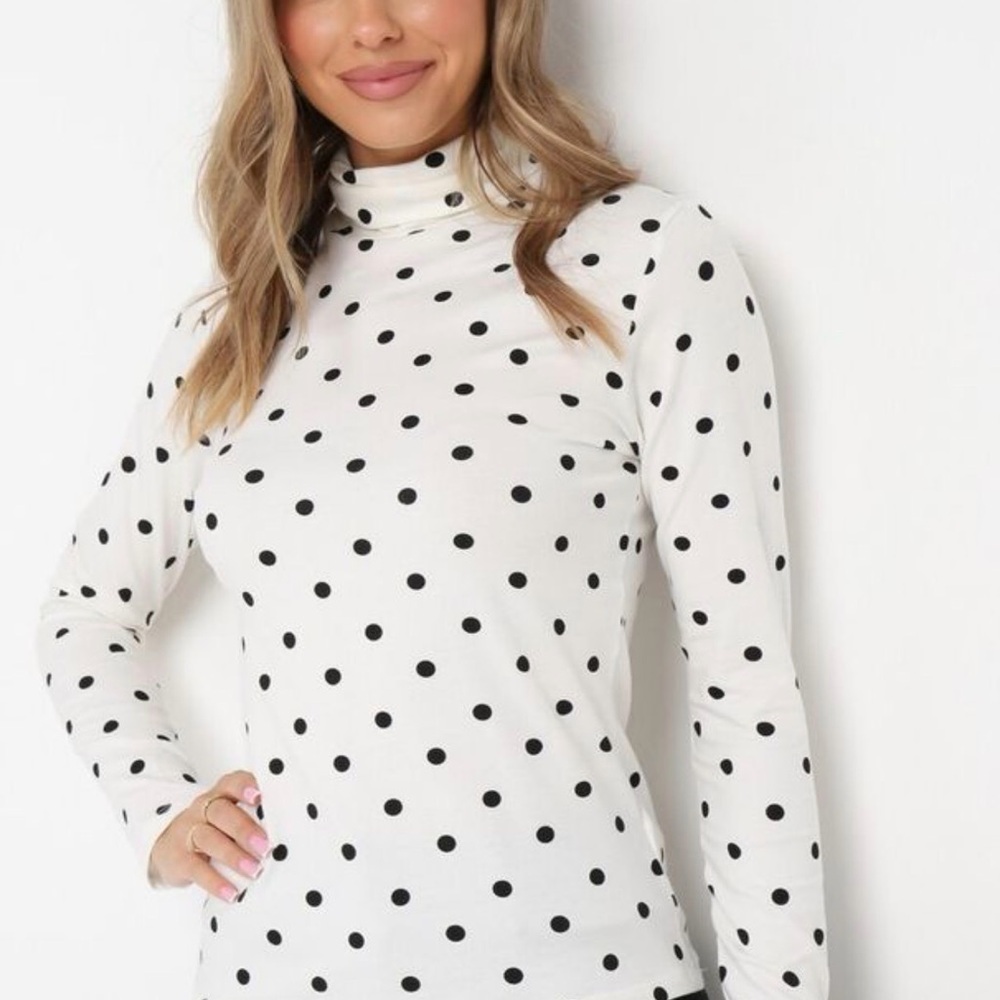 LOFT Black and White Polka Dot Long Sleeve Top